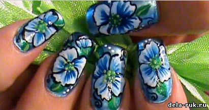 Как нарисовать цветы на ногтях